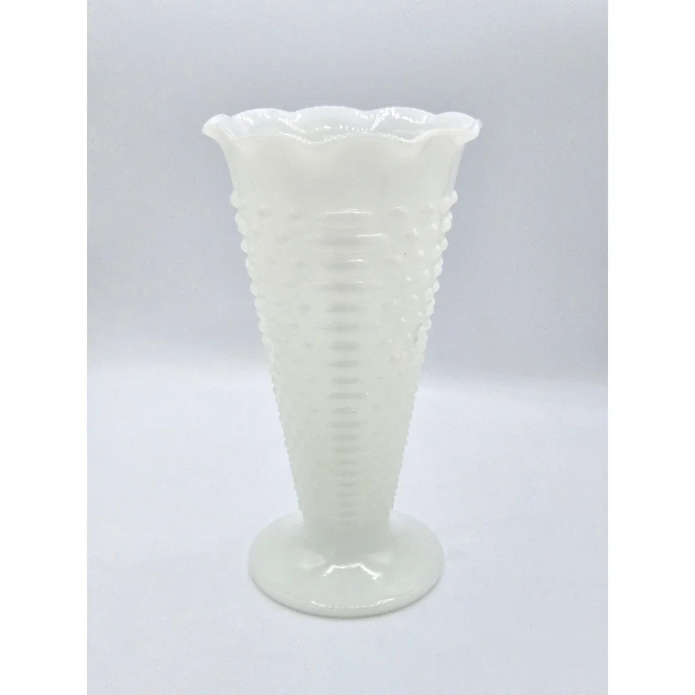 Vintage Milk Glass Hobnail Vase Ruffled‎ Edge Bud Vase Table Decor